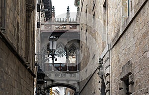 Ã¢â¬ËPont del BisbeÃ¢â¬Ë or Ã¢â¬ËBishopÃ¢â¬â¢s BridgeÃ¢â¬â¢ in Gothic Quarter of Barcelona photo